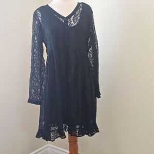 90s Vintage Starina Goth Vampire Lace Bkack Dress S